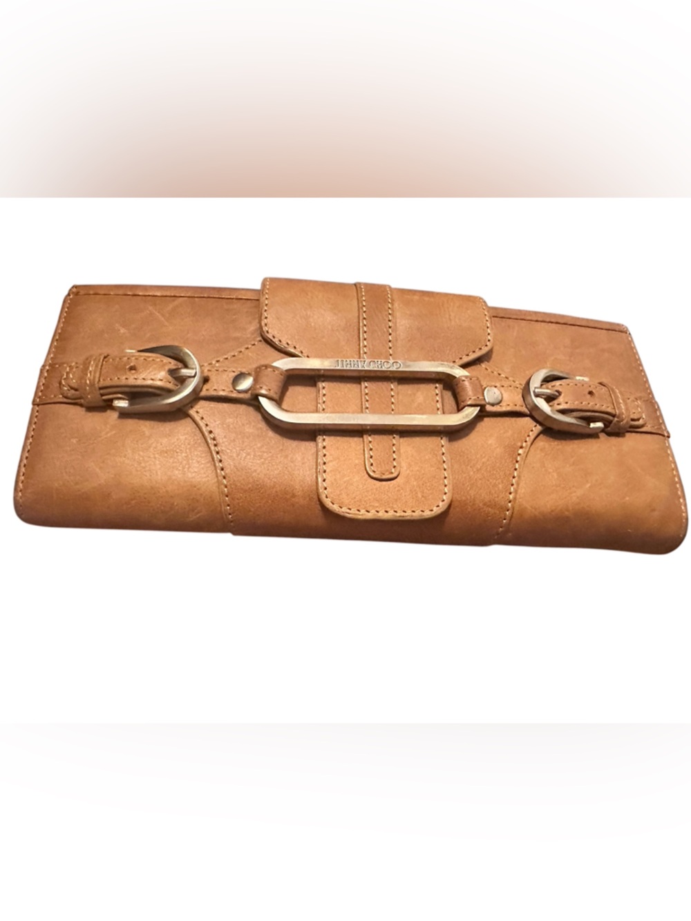 Jimmy Choo Tan Buckle-Detail Leather Wallet